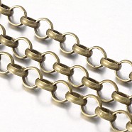 Iron Rolo Chains, Belcher Chain, Unwelded, Lead Free and Nickel Free, with Spool, Round, Antique Bronze, Link: 7mm in diameter, 2mm thick, about 164.04 Feet(50m)/roll(CHT105Y-AB)