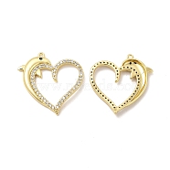 Brass Micro Pave Cubic Zirconia Pendants, Heart with Dolphin Charm, Real 18K Gold Plated, 20x22.5x2mm, Hole: 1mm(KK-E068-VB188)