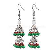 304 Stainless Steel Dangle Earrings, Glass Seed Long Drop Earrings, Stainless Steel Color, 56x17mm(EJEW-MZ00130-01)