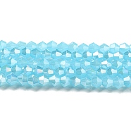 Imitation Jade Electroplate Glass Beads Strands, AB Color Plated, Faceted, Bicone, Deep Sky Blue, 4x4mm, Hole: 0.8mm, about 87~98pcs/strand, 12.76~14.61 inch(32.4~37.1cm)(GLAA-F029-J4mm-A03)