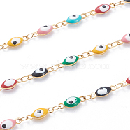 304 Stainless Steel Link Chains, with Enamelled Sequins, Soldered, Oval and Eye, Golden, 6x15.5x3.5mm(CHS-G018-02G-A)