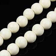 Spray Painted Natural Wood Beads Strands, Round, Floral White, 15~16x14~15mm, Hole: 3~4mm, about 25pcs/strand, 14.17 inch~14.45 inch(36cm~36.7cm)(WOOD-S053-56G)