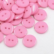 Acrylic Sewing Buttons, Plastic Buttons for Costume Design, 2-Hole, Dyed, Flat Round, Pink, 15x2mm, Hole: 1mm(BUTT-E084-C-09)