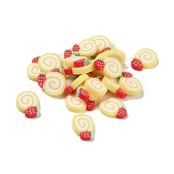 Handmade Polymer Clay Cabochons, Cake with Strawberry, Light Yellow, 9.5~10.5x7~8.5x1.8~2.5mm(CLAY-B005-10B)