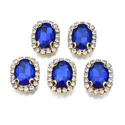 Sew on Rhinestone, Transparent Glass Rhinestone, with Brass Prong Settings, Faceted, Oval, Medium Blue, 18x14x7mm, Hole: 0.9mm(RGLA-S030-24A-B04)