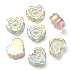 UV Plating Rainbow Iridescent Acrylic Enamel Beads, Heart with Bear Pattern, Mixed Color, 17.5x20x9mm, Hole: 3.5mm(OACR-G012-10)
