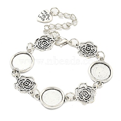 Antique Silver Plated Alloy Link Chain Bracelet Making, Fit for Cabochons, Flower, 6-3/8 inch(16.3cm), Tray: 12mm(MAK-K023-03F-AS)