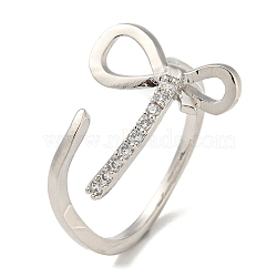 Brass with Cubic Zirconia Open Cuff Rings, Bowkont, Platinum, US Size 8(18.1mm)(RJEW-B052-02P)