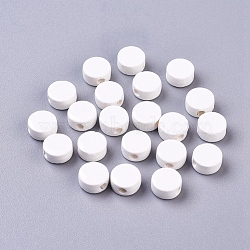 Handmade Porcelain Beads, Bright Glazed Porcelain, Flat Round, Creamy White, 8~8.5x4~4.5mm, Hole: 2mm(PORC-S496-B27-8mm)