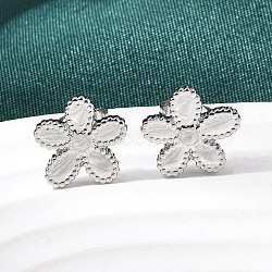 Flower 304 Stainless Steel Stud Earrings, Stainless Steel Color, 11.5x12.5mm(EJEW-G453-09P)