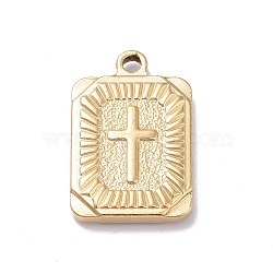Ion Plating(IP) 304 Stainless Steel Pendants, Rectangle with Cross Charms, Golden, 23.9x15.6x3.3mm, Hole: 2.2mm(STAS-E187-04G)