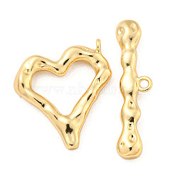 Brass Toggle Clasps, Heart, Real 18K Gold Plated, Heart: 21x20x3.5mm, Hole: 1.6mm, Bar: 30x7.5x4mm, Hole: 1.6mm(KK-A223-01G)