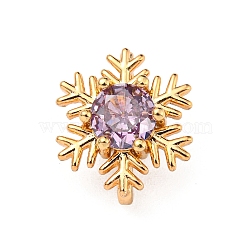Snowflake Brass Pave Purple Cubic Zirconia Mutil-Strand Links, Golden, 12x10x3.5mm, Hole: 1.4mm(ZIRC-R021-01A-G)