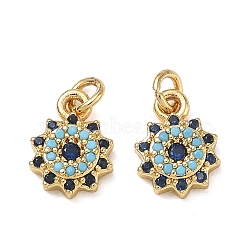 Brass Micro Pave Cubic Zirconia Charms, Flower Charms, Mirror Polished Finish, Real 18K Gold Plated, Colorful, 10x8x3mm, Hole: 2mm(CU-CBAF0F8-17B-G)
