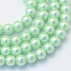 Baking Painted Pearlized Glass Pearl Round Bead Strands, Pale Green, 8~9mm, Hole: 1mm, about 100~105pcs/strand, 31.4 inch(HY-Q330-8mm-04)