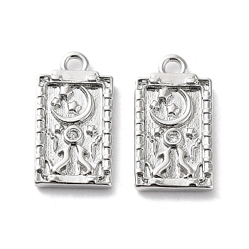 Rack Plating Brass Micro Pave Cubic Zirconia Pendants, Rectangle Charm, Real Platinum Plated, 14x7.5x2mm, Hole: 1.4mm