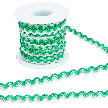 15M Polyester Wavy Fringe Trim Ribbon, Two Tone Wave Bending Lace Trim, for Clothes Sewing and Art Craft Decoration, White, Spring Green, 1/4 inch(8mm), about 16.40 Yards(15m)/Roll