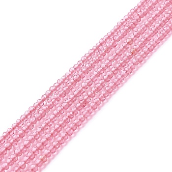 Transparent Glass Beads Strands, Faceted, Round, Pink, 2mm, Hole: 0.6mm, about 182~201pcs/strand, 14.57~15.24 inch((37~38.7cm)
