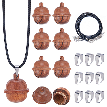 SUNNYCLUE DIY Acorn Locket Necklace Making Kit, Including Wooden Box Pendant, Imitation Leather Cord, 304 Stainless Steel Snap on Bails, Camel, 18Pcs/bag, Pendant: 27x23.5mm, Hole: 1.5mm, Inner Diameter: 12mm