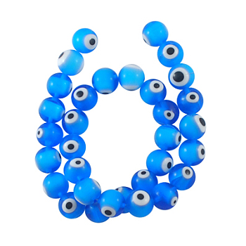 Handmade Italianate Lampwork Beads Strands, Evil Eye Style, Round, Sky Blue, about 12mm in diameter, hole: 2mm, about 31pcs/strand, 14 inch