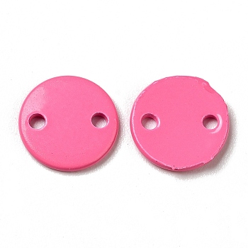 Spray Painted 201 Stainless Steel Connector Charms, Flat Round, Hot Pink, 8x1mm, Hole: 1.2mm
