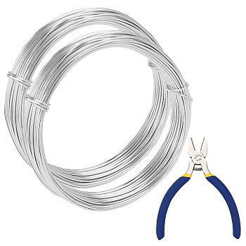 DIY Wire Wrapped Jewelry Kits, with Aluminum Wire and Iron Side-Cutting Pliers, Silver, 18 Gauge, 1mm, 10m/roll, 2rolls/set