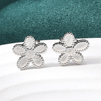 Flower 304 Stainless Steel Stud Earrings, Stainless Steel Color, 11.5x12.5mm
