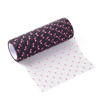 Polka Dot Deco Mesh Ribbons, Tulle Fabric, Tulle Roll Spool Fabric For Skirt Making, Deep Pink, 6 inch(15cm), about 10yards/roll(9.144m/roll)