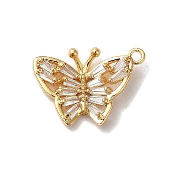 Brass Pendants, with Glass, Butterfly Charm, Real 18K Gold Plated, 13.5x19x3.5mm, Hole: 1.5mm