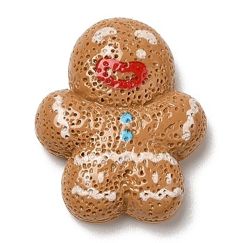Christmas Theme Opaque Resin Cabochons, Cartoon Christmas Cabochons, Gingerbread Man, 26x21x7.5mm
