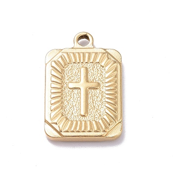 Ion Plating(IP) 304 Stainless Steel Pendants, Rectangle with Cross Charms, Golden, 23.9x15.6x3.3mm, Hole: 2.2mm