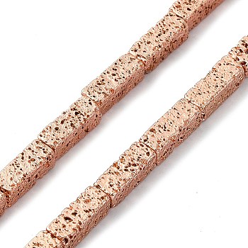 Electroplated Natural Lava Rock Beads Strands, Cuboid, Rose Gold Plated, 8.5~9x3x3mm, Hole: 1mm, about 46pcs/strand, 15.75''(40cm)