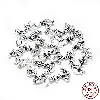 Thai 925 Sterling Silver Charms, with Jump Ring, Anchor, Antique Silver, 13x9x2.5mm, Hole: 4mm