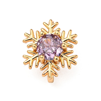 Snowflake Brass Pave Purple Cubic Zirconia Mutil-Strand Links, Golden, 12x10x3.5mm, Hole: 1.4mm