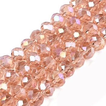 Electroplate Glass Beads Strands, AB Color Plated, Faceted, Rondelle, Misty Rose, 6x5mm, Hole: 1mm, about 84~85pcs/strand, 16.34~16.54 inch(41.5~42cm)