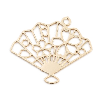 Long-Lasting Plated Brass Pendants, Hollow Fan, Light Gold, 13.5x15.5x0.3mm, Hole: 1mm