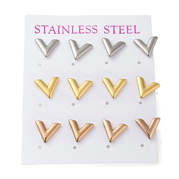 Vacuum Plating 304 Stainless Steel Stud Earring, Letter V, Mixed Color, 11x11mm, 12pcs/set