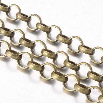 Iron Rolo Chains, Belcher Chain, Unwelded, Lead Free and Nickel Free, with Spool, Round, Antique Bronze, Link: 7mm in diameter, 2mm thick, about 164.04 Feet(50m)/roll