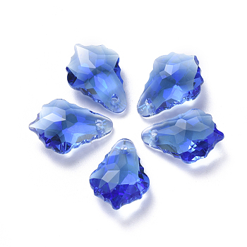 Glass Rhinestone Pendants, Faceted, Maple Leaf, Sapphire, 16.5x11.5x5.5mm, Hole: 1.2mm