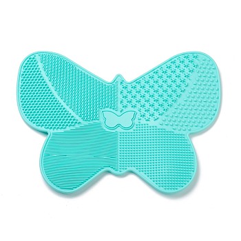 Silicone Makeup Cleaning Brush Scrubber Mat Portable Washing Tool, with Suction Cup, Butterfly Shape, for Men and Women by Dylonic, Cyan, 17.5x23x0.8cm