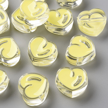 Transparent Enamel Acrylic Beads, Heart, Champagne Yellow, 20x21.5x9mm, Hole: 3.5mm