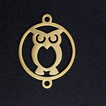 201 Stainless Steel Links connectors, Circle with Owl, For Halloween, Golden, 19.5x15x1mm, Hole: 1.4mm