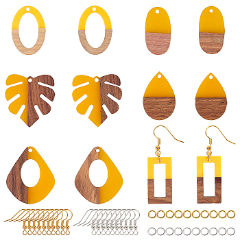 Olycraft DIY Dangle Earring Making Kits, Including Resin & Walnut Wood Pendants, Brass Earring Hooks, Brass Jump Rings, Mixed Shapes, Golden & Silver, Pendants: 12pcs/box