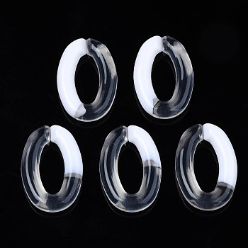 Two Tone Opaque Acrylic Linking Rings, Quick Link Connectors, for Jewelry Curb Chains Making, Oval Ring, White, 29.5x19.5x5mm, Inner Diameter: 18x8mm