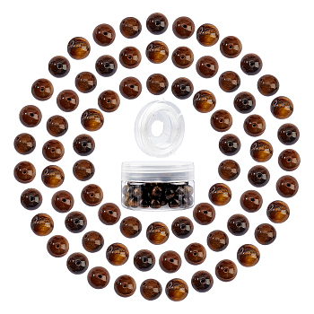 DIY Stretch Bracelets Making Kits, include Natural Tiger Eye Round Beads, Elastic Crystal Thread, Beads: 10~10.5mm, Hole: 1~1.2mm, 100pcs