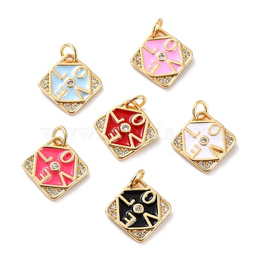 Real 18K Gold Plated Mixed Color Rhombus Brass+Cubic Zirconia+Enamel Pendants