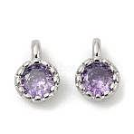 Brass Pave Cubic Zirconia Pendants, Single Stone Charms, Flat Round, Rack Plating, Long-Lasting Plated, Platinum, Purple, 6.5~7x4.5~5x3mm, Hole: 1mm(KK-H204-03P-03)