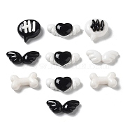 Opaque Resin Cabochons, Heart & Wing & Bowknot, Mixed Shapes, Black, White, 12.5~18x8~12.5x4~6.5mm(X1-CRES-M026-03)