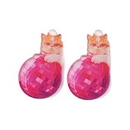 Kitty Theme Printed Acrylic Pendants, Cat Shape, 34.5x20.5x3.7mm, Hole: 2mm(OACR-S141-01D)