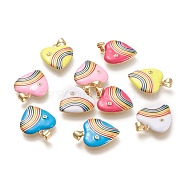 Brass Micro Pave Cubic Zirconia Pendants, with Enamel, Real 18K Gold Plated, Heart & Rainbow, Mixed Color, 21x18.5x3.5mm, Hole: 3.5x5mm(ZIRC-F116-15-G)